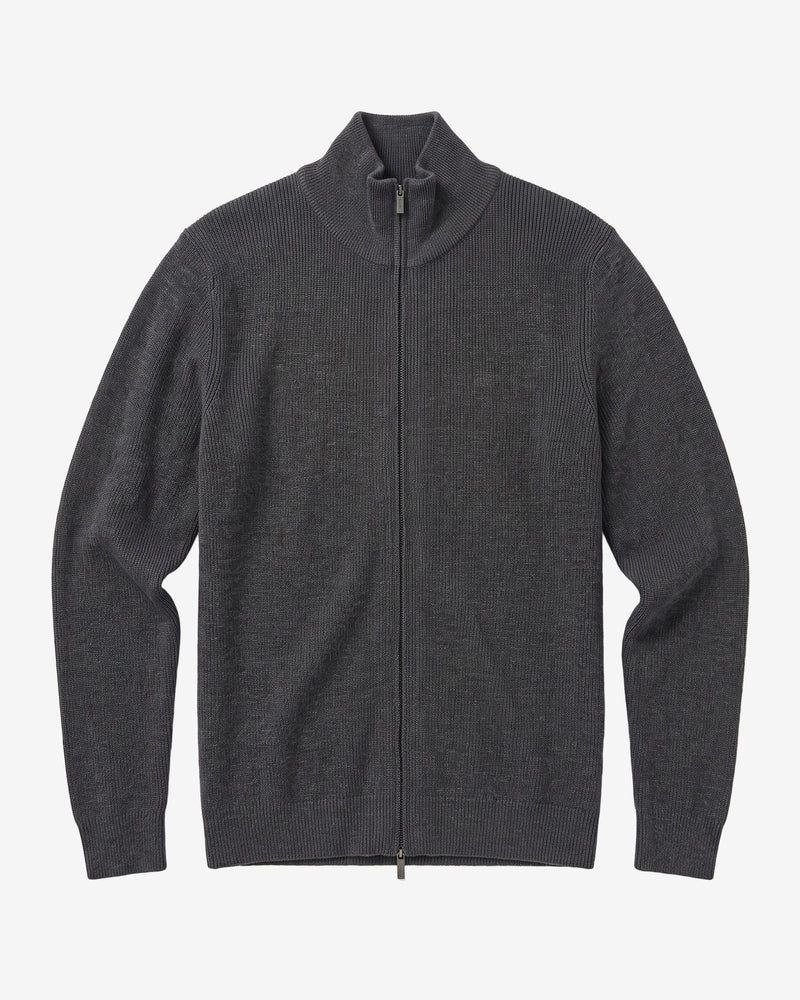 KnowledgeCotton Apparel - MEN Merino full zip sweater Knits 1073 Dark Grey Melange