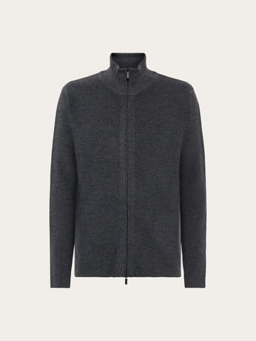 KnowledgeCotton Apparel - MEN Merino full zip sweater Knits 1073 Dark Grey Melange