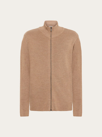 KnowledgeCotton Apparel - MEN Merino full zip sweater Knits 1336 Kelp melange