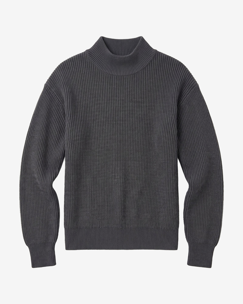 KnowledgeCotton Apparel - WMN Merino high neck sweater Knits 1073 Dark Grey Melange