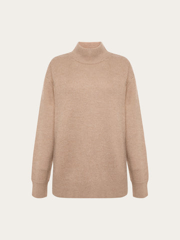KnowledgeCotton Apparel - WMN Merino high neck sweater Knits 1336 Kelp melange