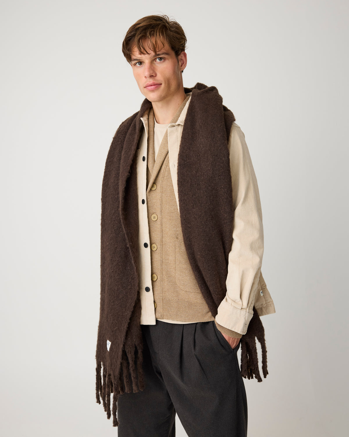 KnowledgeCotton Apparel - MEN Merino knit cardigan Knits 1336 Kelp melange