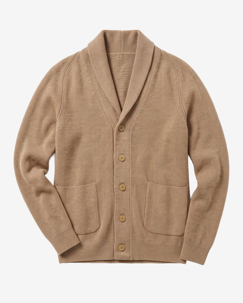 KnowledgeCotton Apparel - MEN Merino knit cardigan Knits 1336 Kelp melange