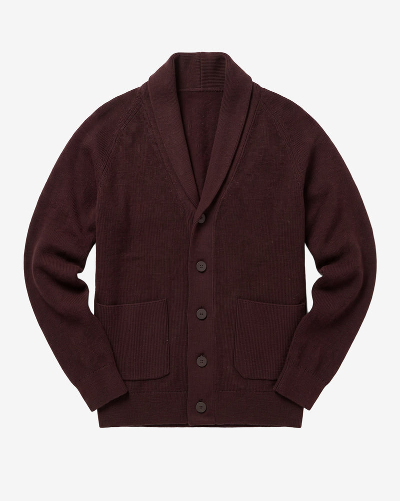 KnowledgeCotton Apparel - MEN Merino knit cardigan Knits 1487 Chocolate Torte