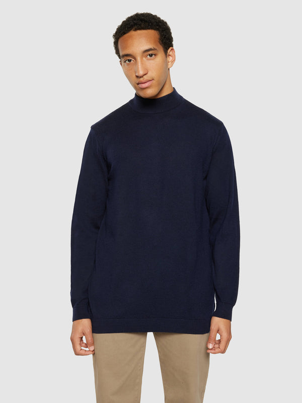 KnowledgeCotton Apparel - MEN Merino mock neck - RWS Knits 1001 Total Eclipse