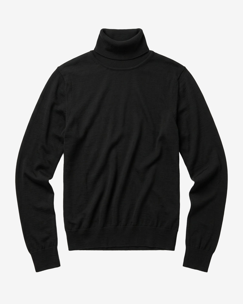 KnowledgeCotton Apparel - WMN Merino rib long sleeve roll-neck Long Sleeves 1300 Black Jet