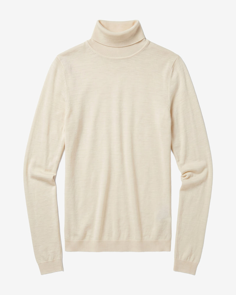 KnowledgeCotton Apparel - WMN Merino rib long sleeve roll-neck Long Sleeves 1387 Egret