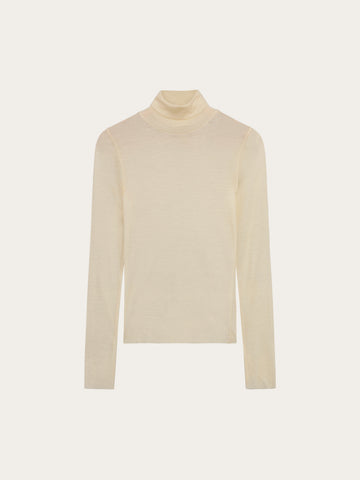 KnowledgeCotton Apparel - WMN Merino rib long sleeve roll-neck Long Sleeves 1387 Egret