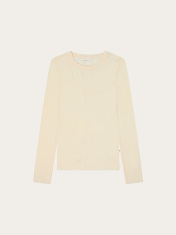 KnowledgeCotton Apparel - WMN Merino rib long sleeve t-shirt Long Sleeves 1387 Egret