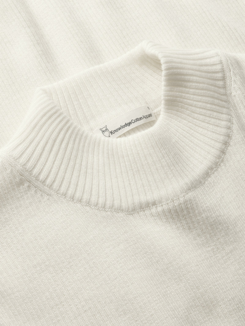 KnowledgeCotton Apparel - WMN Merino rib mock neck long sleeve t-shirt Knits 1387 Egret