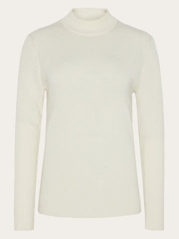 KnowledgeCotton Apparel - WMN Merino rib mock neck long sleeve t-shirt Knits 1387 Egret