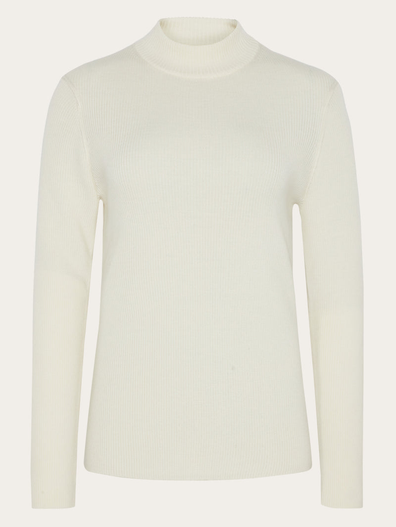 KnowledgeCotton Apparel - WMN Merino rib mock neck long sleeve t-shirt Knits 1387 Egret