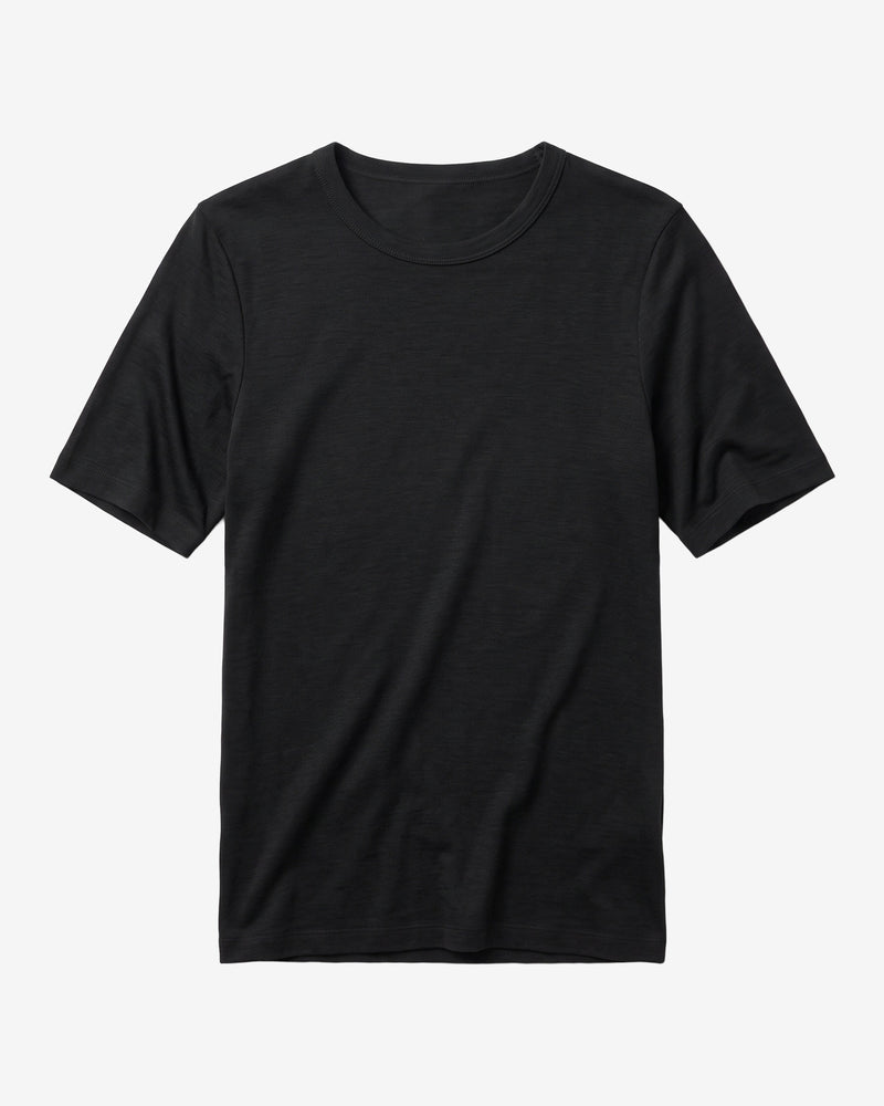 KnowledgeCotton Apparel - WMN Merino rib t-shirt T-shirts 1300 Black Jet