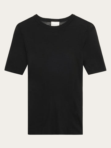KnowledgeCotton Apparel - WMN Merino rib t-shirt T-shirts 1300 Black Jet
