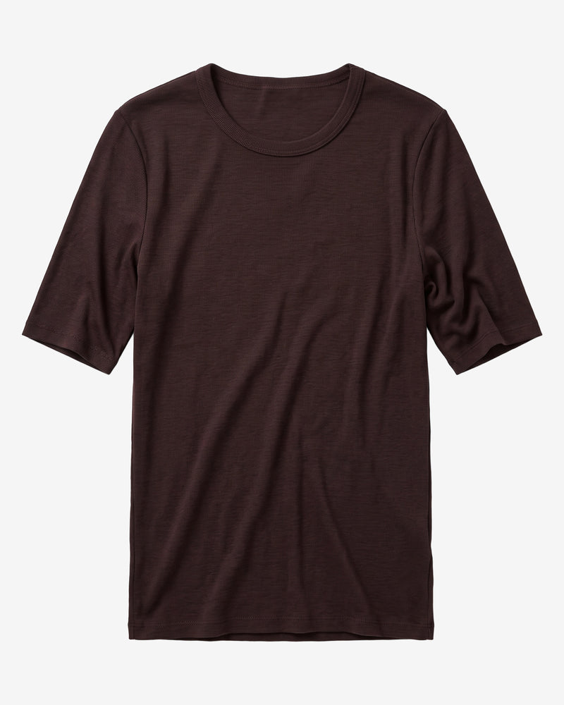 KnowledgeCotton Apparel - WMN Merino rib t-shirt T-shirts 1487 Chocolate Torte