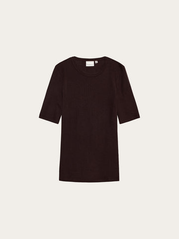 KnowledgeCotton Apparel - WMN Merino rib t-shirt T-shirts 1487 Chocolate Torte