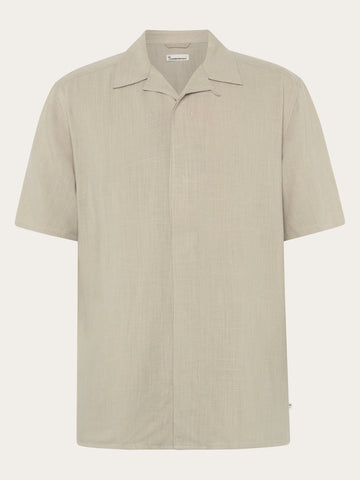 KnowledgeCotton Apparel - MEN Moss relaxed Linen-mix short sleeve shirt Shirts 1228 Light feather gray