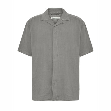 KnowledgeCotton Apparel - MEN Moss relaxed Linen-mix short sleeve shirt Shirts 1493 Ultimate Grey