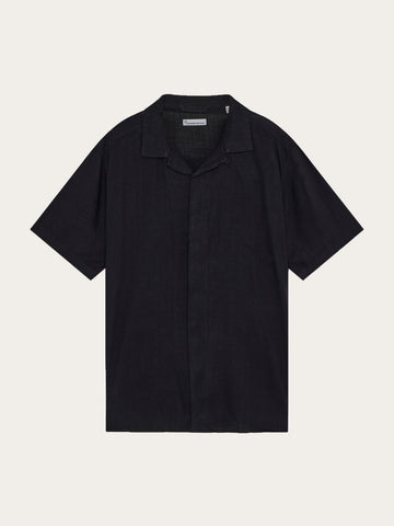 KnowledgeCotton Apparel - MEN Moss relaxed linen blend short sleeve shirt Shirts 1300 Black Jet