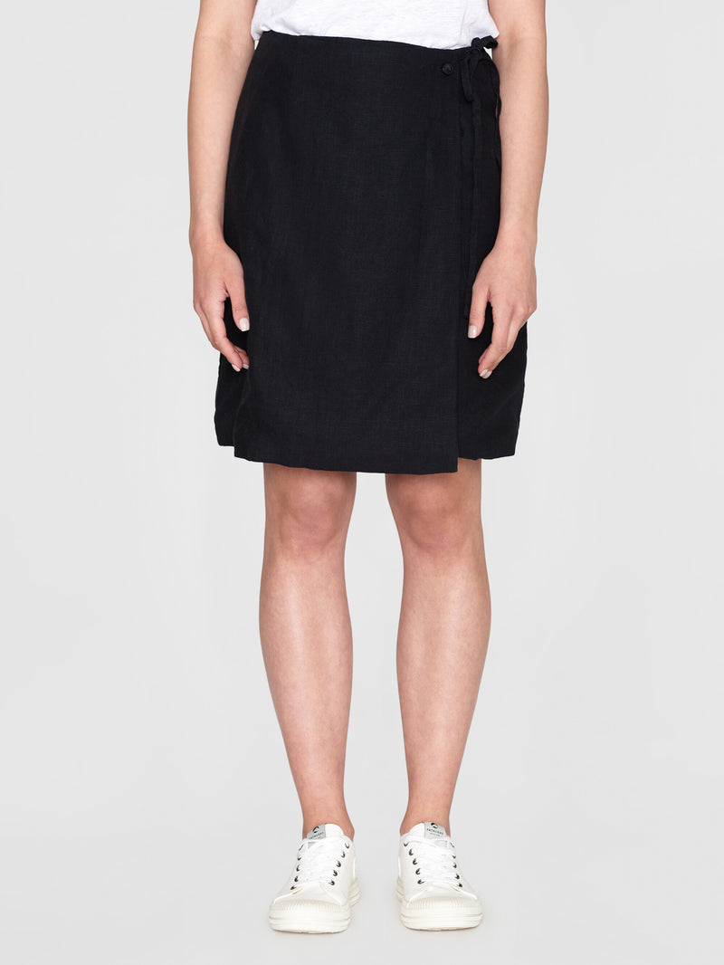 KnowledgeCotton Apparel - WMN Natural linen wrap skirt Skirts 1300 Black Jet