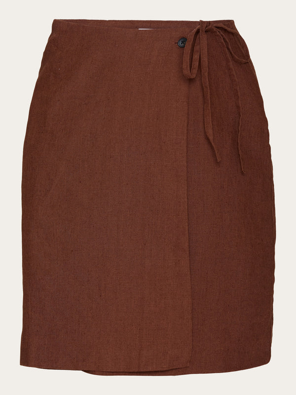 KnowledgeCotton Apparel - WMN Natural linen wrap skirt Skirts 1441 Tiramisu