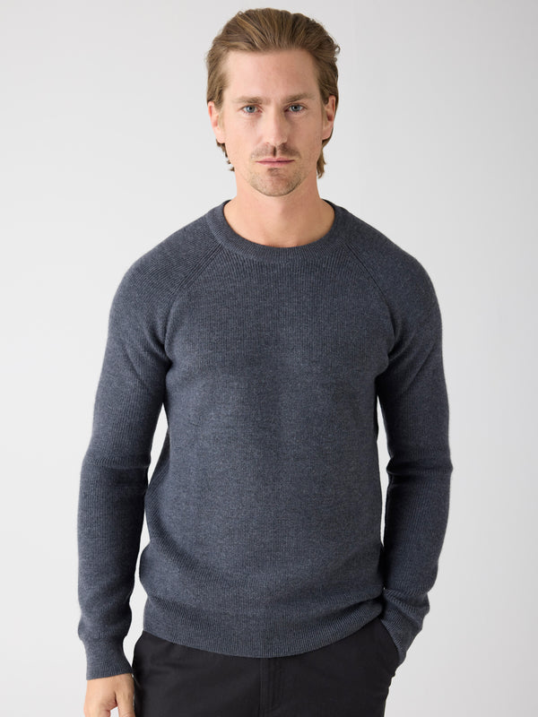 KnowledgeCotton Apparel - MEN O-neck merino wool rib knit Knits 1073 Dark Grey Melange