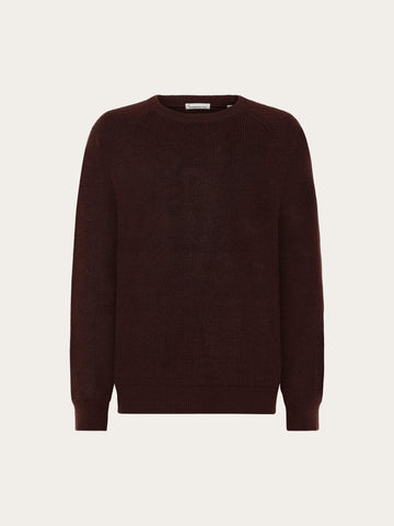 KnowledgeCotton Apparel - MEN O-neck merino wool rib knit Knits 1487 Chocolate Torte