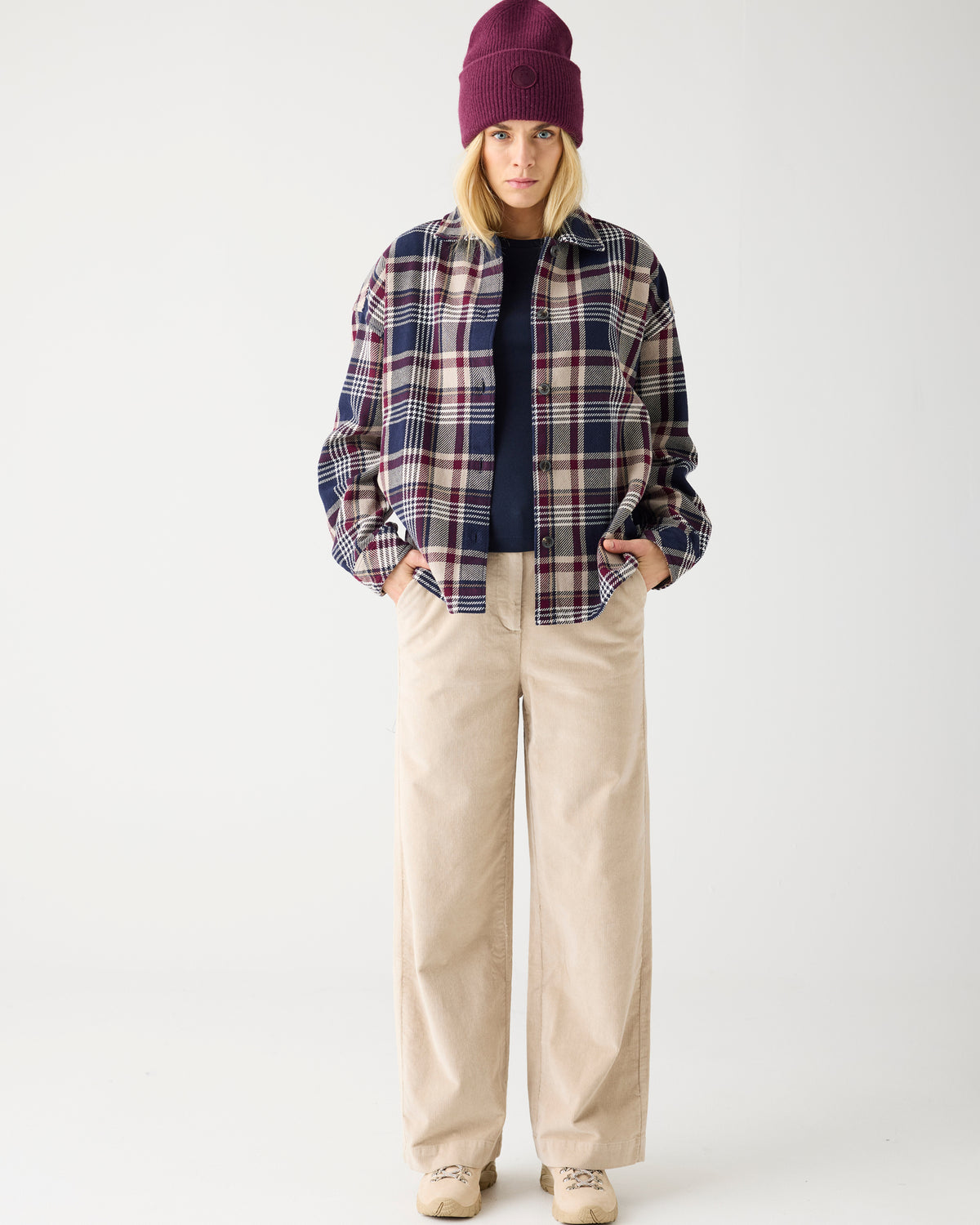 KnowledgeCotton Apparel - WMN Organic Cotton Checked Flannel Overshirt GOTS Overshirts 7030 Beige check