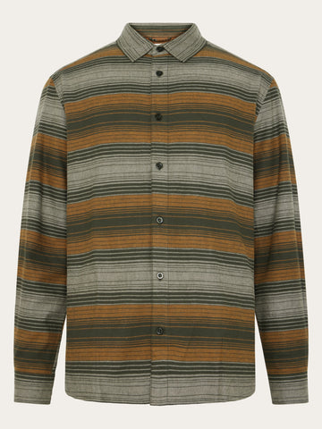 KnowledgeCotton Apparel - MEN Organic Cotton Checked Flannel Shirt GOTS Shirts 8023 Green stripe