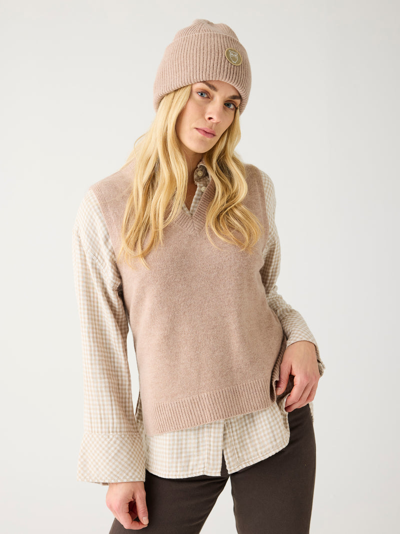 KnowledgeCotton Apparel - WMN Organic Cotton Double layer Shirt GOTS Shirts 7030 Beige check