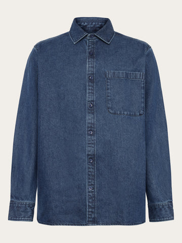 KnowledgeCotton Apparel - MEN Organic Cotton Natural Indigo Denim Shirt GOTS Shirts 3059 Dark Blue denim