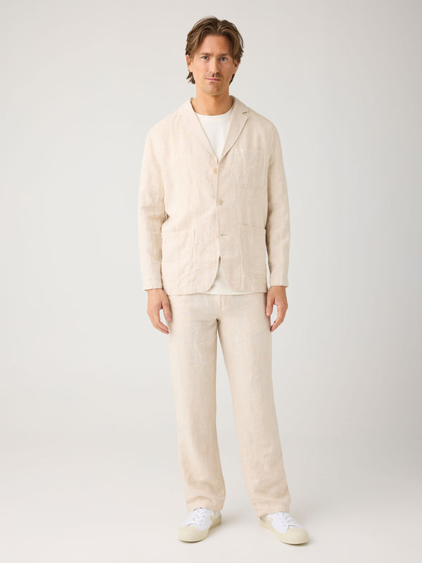 KnowledgeCotton Apparel - MEN Organic Linen Blazer GOTS/Vegan Overshirts 1449 Yarndyed - Light feather gray