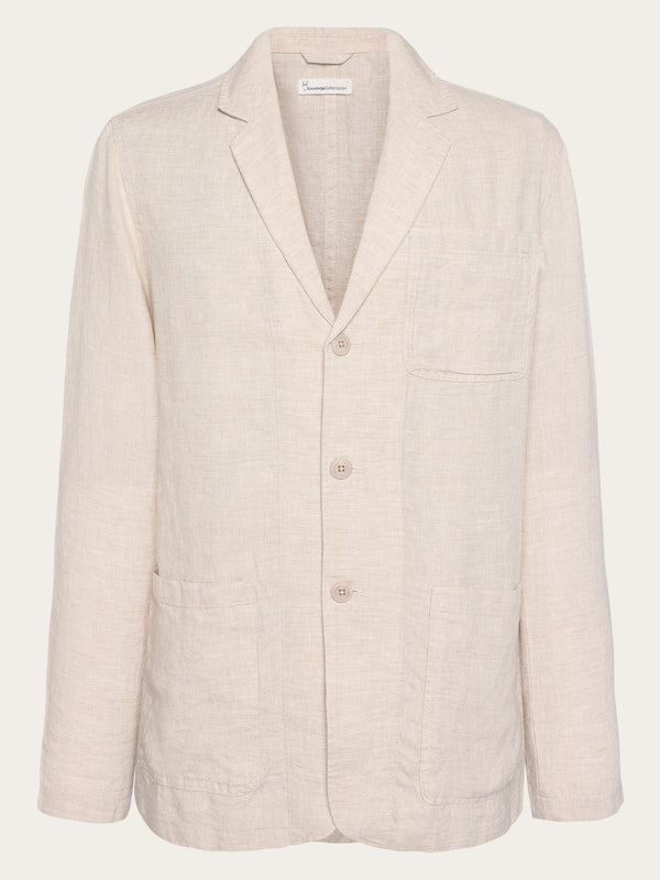 KnowledgeCotton Apparel - MEN Organic Linen Blazer GOTS/Vegan Overshirts 1449 Yarndyed - Light feather gray