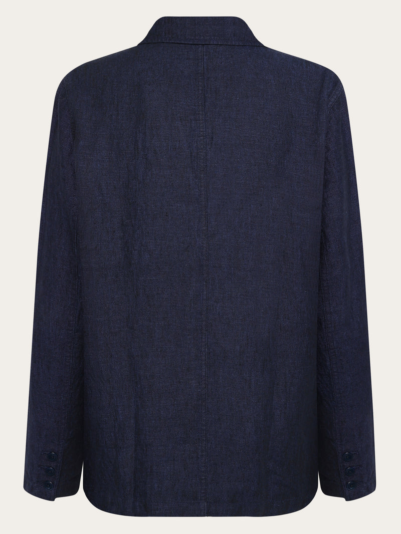 KnowledgeCotton Apparel - MEN Organic Linen Blazer GOTS/Vegan Overshirts 1450 Yarndyed - Total Eclipse