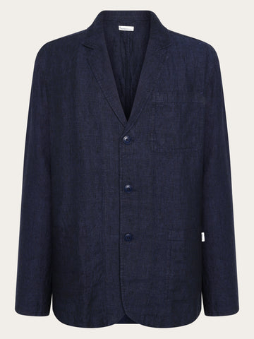 KnowledgeCotton Apparel - MEN Linen blazer Overshirts 1450 Yarndyed - Total Eclipse