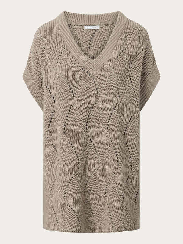 KnowledgeCotton Apparel - WMN Oversized v-neck knit vest Vests 1228 Light feather gray