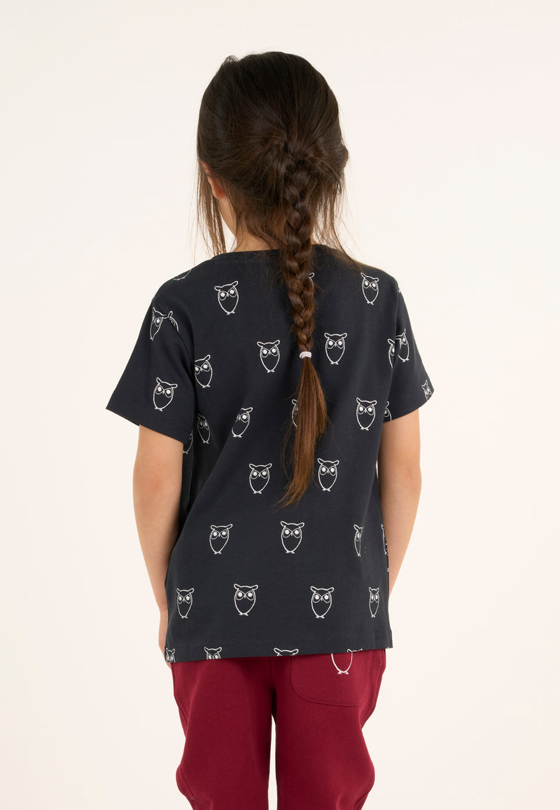 KnowledgeCotton Apparel - YOUNG Owl AOP t-shirt T-shirts 1001 Total Eclipse