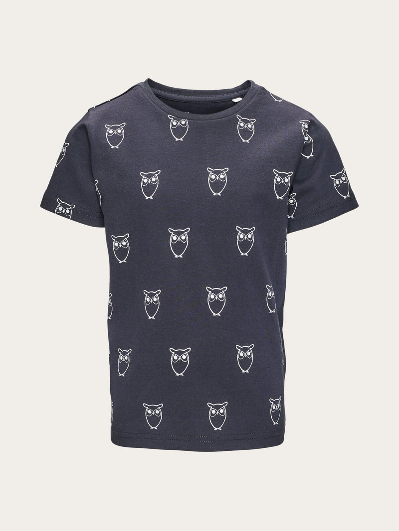 KnowledgeCotton Apparel - YOUNG Owl AOP t-shirt T-shirts 1001 Total Eclipse