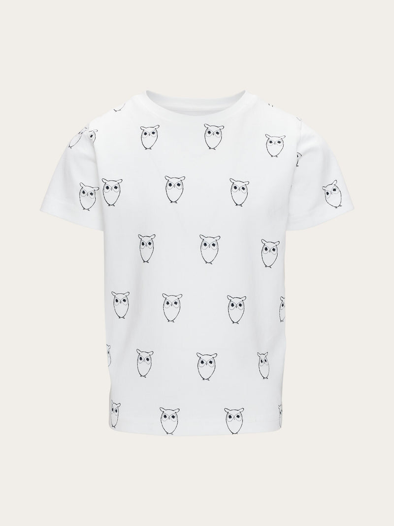 KnowledgeCotton Apparel - YOUNG Owl AOP t-shirt T-shirts 1010 Bright White