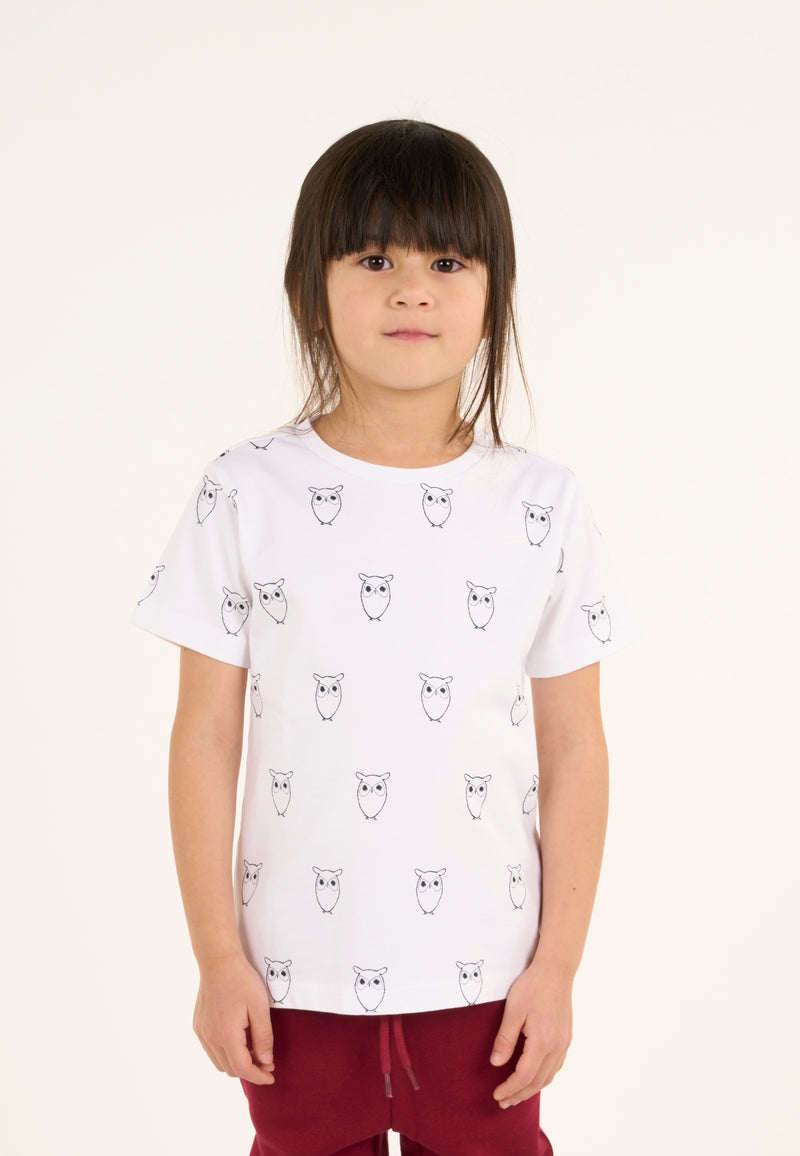 KnowledgeCotton Apparel - YOUNG Owl AOP t-shirt T-shirts 1010 Bright White