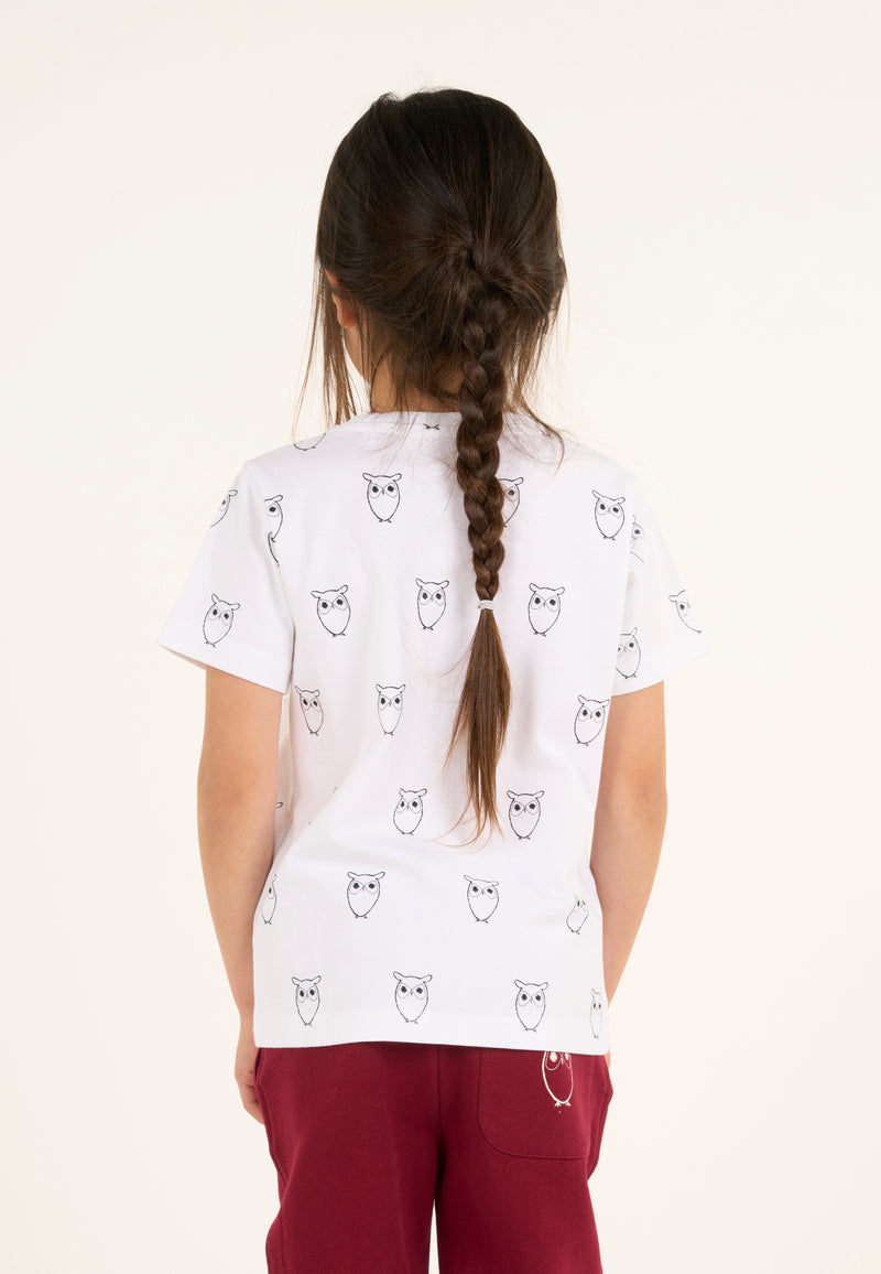 KnowledgeCotton Apparel - YOUNG Owl AOP t-shirt T-shirts 1010 Bright White