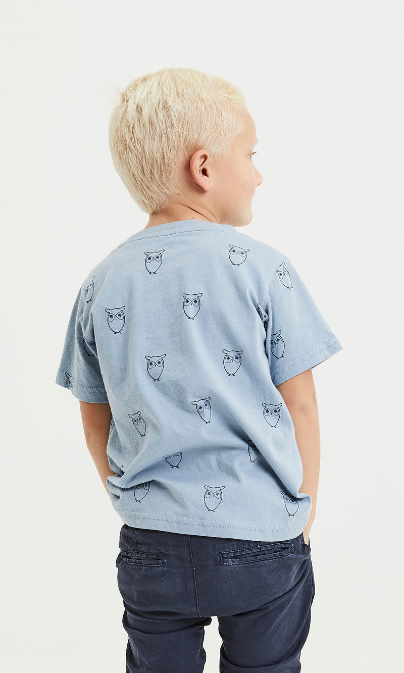 KnowledgeCotton Apparel - YOUNG Owl AOP t-shirt T-shirts 1322 Asley Blue