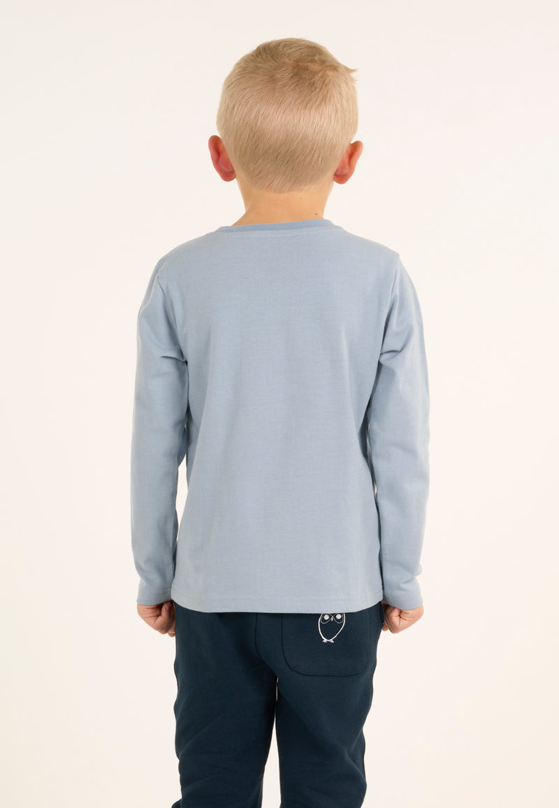 KnowledgeCotton Apparel - YOUNG Owl long sleeve t-shirt Long Sleeves 1322 Asley Blue