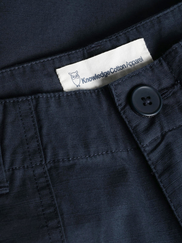KnowledgeCotton Apparel - WMN POSEY mid-rise wide slub yarn shorts - GOTS/Vegan Shorts 1001 Total Eclipse