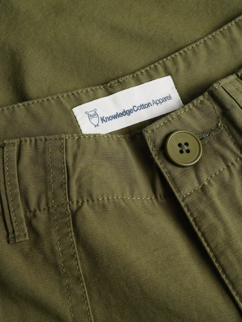 KnowledgeCotton Apparel - WMN POSEY mid-rise wide slub yarn shorts - GOTS/Vegan Shorts 1068 Burned Olive