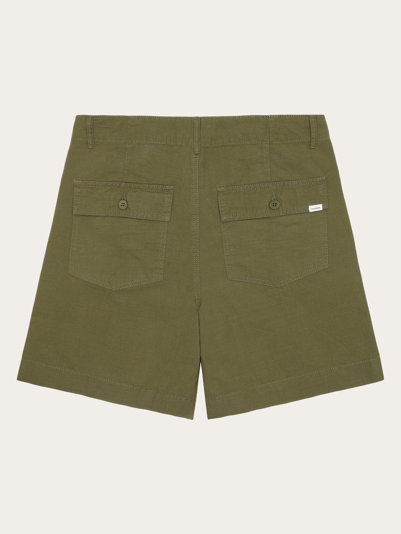 KnowledgeCotton Apparel - WMN POSEY mid-rise wide slub yarn shorts - GOTS/Vegan Shorts 1068 Burned Olive