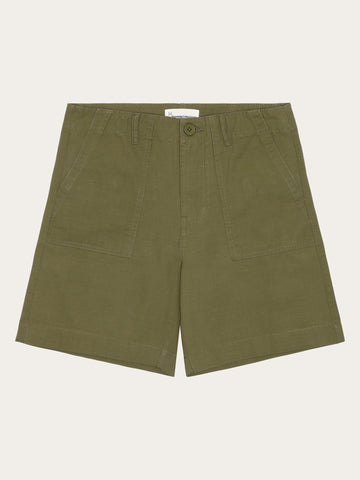 KnowledgeCotton Apparel - WMN POSEY mid-rise wide slub yarn shorts - GOTS/Vegan Shorts 1068 Burned Olive