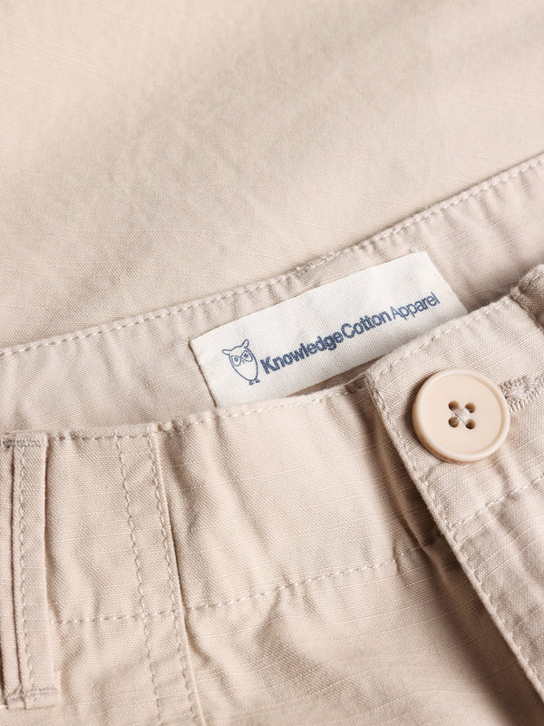 KnowledgeCotton Apparel - WMN POSEY mid-rise wide slub yarn shorts - GOTS/Vegan Shorts 1228 Light feather gray