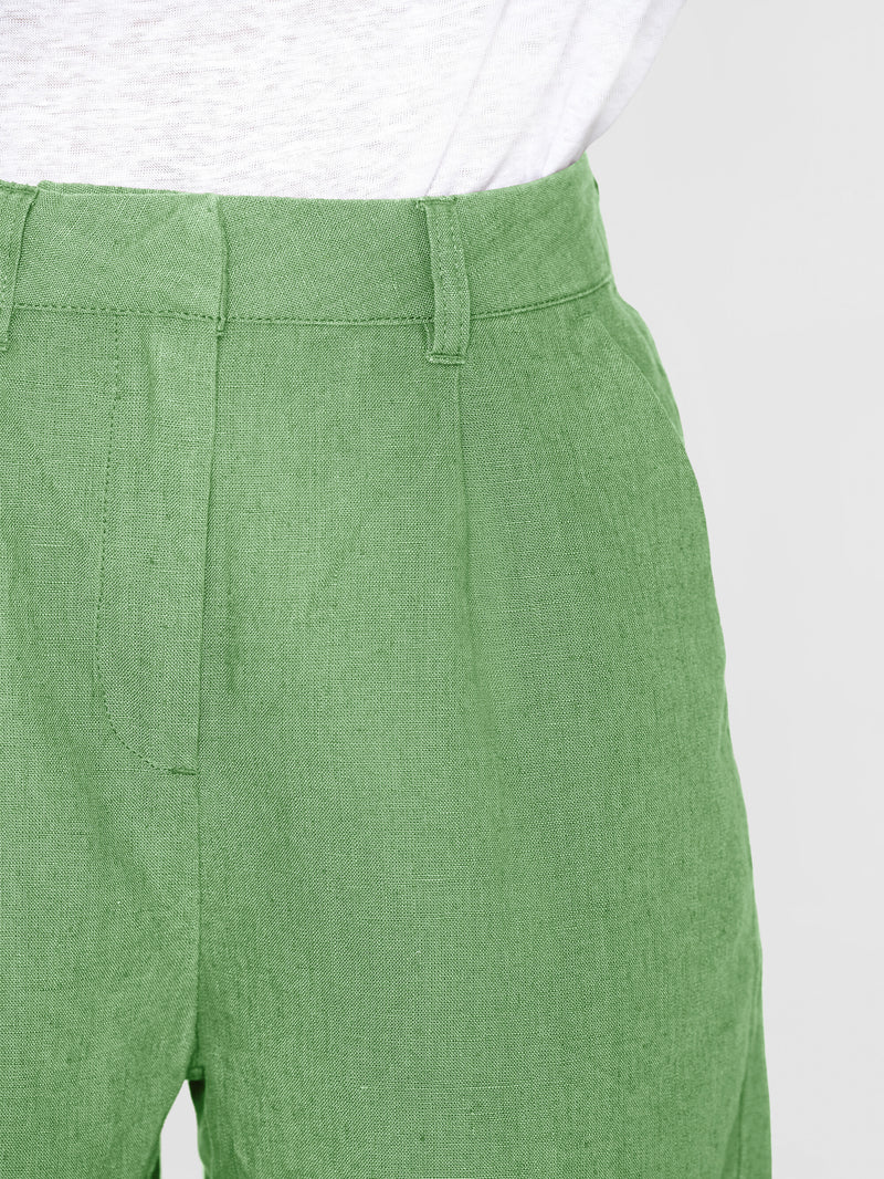 KnowledgeCotton Apparel - WMN POSEY wide high-rise linen shorts - GOTS/Vegan Shorts 1454 Shale Green
