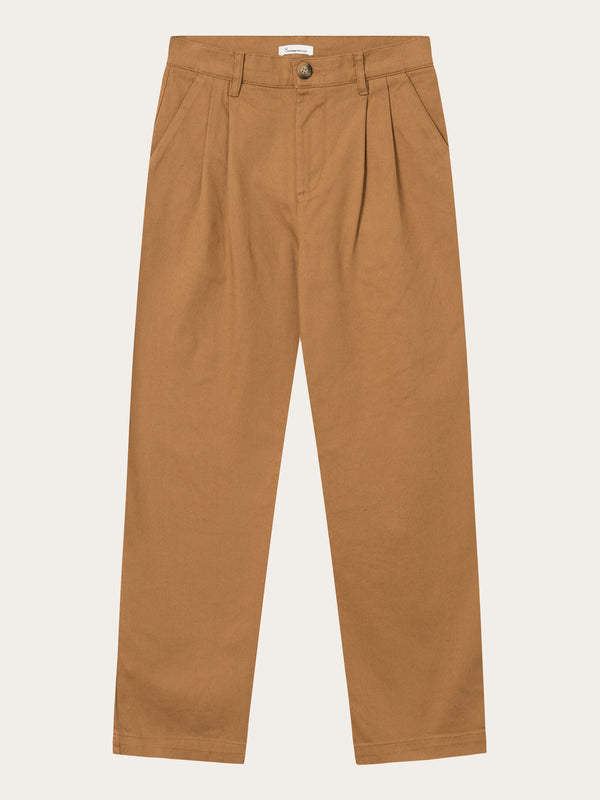 KnowledgeCotton Apparel - WMN POSEY wide high-rise twill pants Pants 1366 Brown Sugar